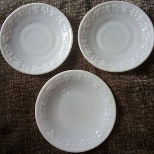 Vintage Lot Of 3 Hazel Atlas Embossed Milk Glass Saucers - Elegant!